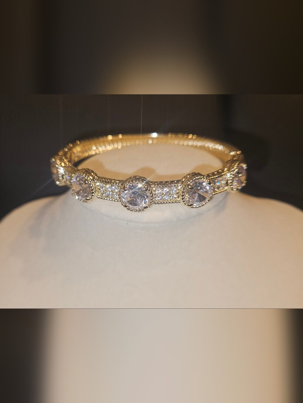 Gold-Tone Crystal Halo Bangle Bracelet